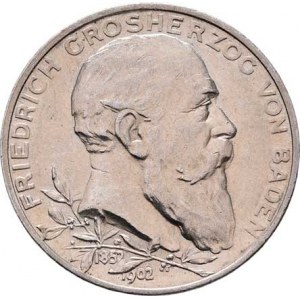 Badensko, Friedrich I., 1856 - 1907, 2 Marka 1902 - 50 let vlády, KM.271 (Ag900), 11.080g,