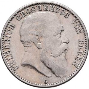 Badensko, Friedrich I., 1856 - 1907, 2 Marka 1905 G, Karlsruhe, KM.272 (Ag900), 10.995g,