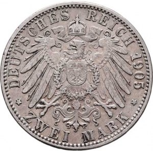 Badensko, Friedrich I., 1856 - 1907, 2 Marka 1905 G, Karlsruhe, KM.272 (Ag900), 10.995g,