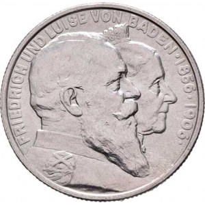 Badensko, Friedrich I., 1856 - 1907, 2 Marka 1906 - zlatá svatba, KM.276 (Ag900), 11.087g,