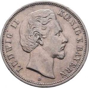 Bavorsko, Ludwig II., 1864 - 1886, 5 Marka 1875 D, Mnichov, KM.502 (Ag900), 27.640g,