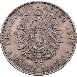 Bavorsko, Ludwig II., 1864 - 1886, 5 Marka 1875 D, Mnichov, KM.502 (Ag900), 27.640g,