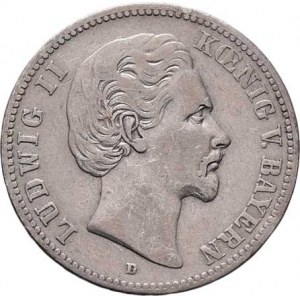 Bavorsko, Ludwig II., 1864 - 1886, 2 Marka 1876 D, Mnichov, KM.505 (Ag900), 10.929g,