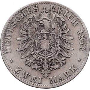 Bavorsko, Ludwig II., 1864 - 1886, 2 Marka 1876 D, Mnichov, KM.505 (Ag900), 10.929g,