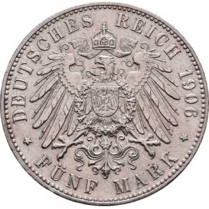 Brémy - město, 5 Marka 1906 J, Hamburk, KM.251 (Ag900, pouze 41.000