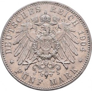 Mecklenburg-Schwerin, Fried.Franz IV., 1897 - 1918, 5 Marka 1904 A - svatební, Berlín, KM.334 (Ag90
