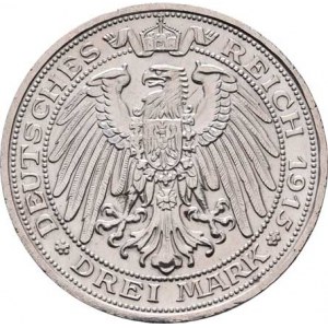 Mecklenburg-Schwerin, Fried.Franz IV., 1897 - 1918, 3 Marka 1915 A - jubilejní, Berlín, KM.340 (Ag9