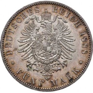 Prusko, Friedrich III., 1888, 5 Marka 1888 A, Berlín, KM.512 (Ag900), 27.722g,