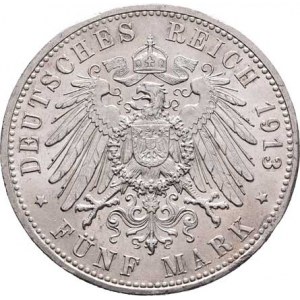 Prusko, Wilhelm II., 1888 - 1918, 5 Marka 1913 A - císař v uniformě, Berlín, KM.536