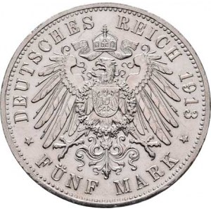 Prusko, Wilhelm II., 1888 - 1918, 5 Marka 1913 A - císař v uniformě, Berlín, KM.536