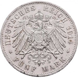 Prusko, Wilhelm II., 1888 - 1918, 5 Marka 1914 A - císař v uniformě, Berlín, KM.536