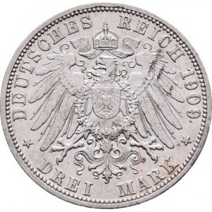Prusko, Wilhelm II., 1888 - 1918, 3 Marka 1909 A, Berlín, KM.527 (Ag900), 16.628g,