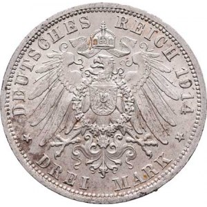 Prusko, Wilhelm II., 1888 - 1918, 3 Marka 1914 A - císař v uniformě, Berlín, KM.538