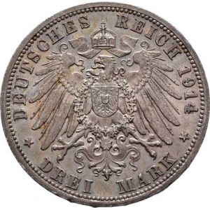 Prusko, Wilhelm II., 1888 - 1918, 3 Marka 1914 A - císař v uniformě, Berlín, KM.538