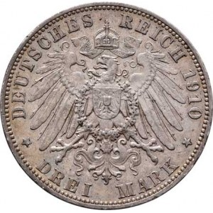 Sasko, Friedrich August III., 1904 - 1918, 3 Marka 1910 E, Drážďany, KM.1267 (Ag900), 16.591g,