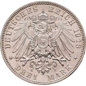 Sasko, Friedrich August III., 1904 - 1918, 3 Marka 1913 E, Drážďany, KM.1267 (Ag900), 16.616g,