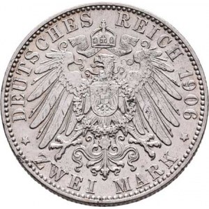 Sasko, Friedrich August III., 1904 - 1918, 2 Marka 1906 E, Drážďany, KM.1263 (Ag900), 11.100g,