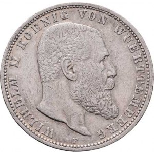 Württenberg, Wilhelm II., 1891 - 1918, 5 Marka 1906 F, Freudenstadt, KM.632 (Ag900),