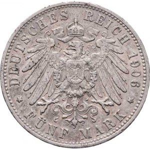 Württenberg, Wilhelm II., 1891 - 1918, 5 Marka 1906 F, Freudenstadt, KM.632 (Ag900),