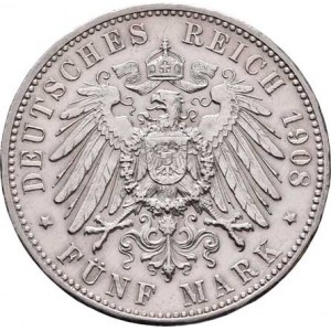 Württenberg, Wilhelm II., 1891 - 1918, 5 Marka 1908 F, Freudenstadt, KM.632 (Ag900),