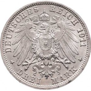 Württenberg, Wilhelm II., 1891 - 1918, 3 Marka 1911 F - stříbrná svatba, KM.636 (Ag900),
