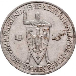 Německo - Výmarská republika, 1918 - 1933, 5 Marka 1925 E - 1000 let Porýní, KM.47 (Ag500),