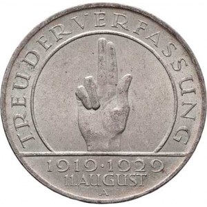 Německo - Výmarská republika, 1918 - 1933, 3 Marka 1929 A - Přísaha, KM.63 (Ag500), 14.998g,