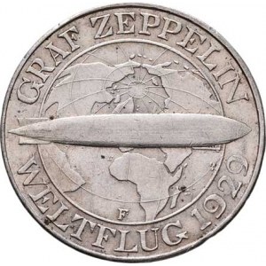 Německo - Výmarská republika, 1918 - 1933, 3 Marka 1930 F - Zeppelin, KM.67 (Ag500), 14.906g,