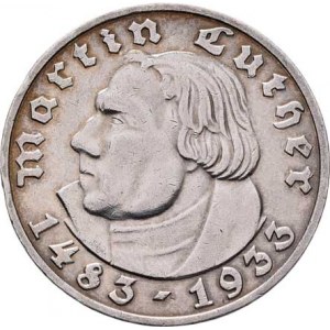 Německo - 3.říše, 1933 - 1945, 5 Marka 1933 A - Luther, KM.80 (Ag900), 13.914g,