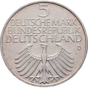 Německo - BRD, 1949 -, 5 Marka 1952 D - Germanisches Museum, KM.113 (Ag625),