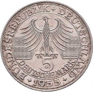 Německo - BRD, 1949 -, 5 Marka 1955 G - Ludwig von Baden, KM.115 (Ag625),