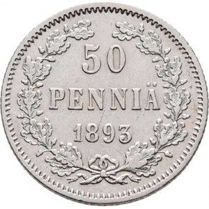 Finsko pod Ruskem, Alexandr III., 1881 - 1894, 50 Pennia 1893 L, Helsinki, KM.2.2 (Ag750), 2.516g,