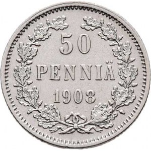 Finsko pod Ruskem, Mikuláš II., 1894 - 1917, 50 Pennia 1908 L, Helsinki, KM.2.2 (Ag750), 2.545g,