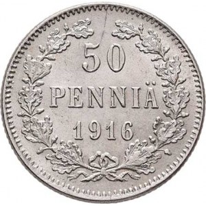 Finsko pod Ruskem, Mikuláš II., 1894 - 1917, 50 Pennia 1916 S, Helsinki, KM.2.2 (Ag750), 2.549g,