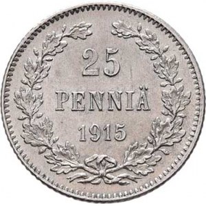 Finsko pod Ruskem, Mikuláš II., 1894 - 1917, 25 Pennia 1915 S, Helsinki, KM.6.2 (Ag750), 1.307g,