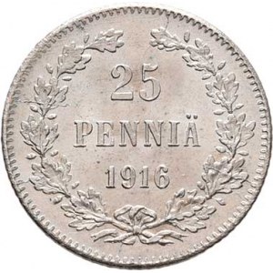 Finsko pod Ruskem, Mikuláš II., 1894 - 1917, 25 Pennia 1916 S, Helsinki, KM.6.2 (Ag750), 1.296g,