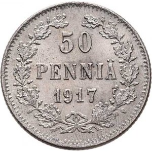 Finsko pod Ruskem, prozatímní vláda, 1917, 50 Pennia 1917 S, Helsinki, KM.20 (Ag750), 2.520g,