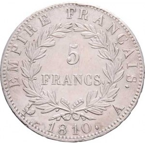 Francie, Napoleon I. - císař, 1804 - 1814, 1815, 5 Frank 1810 A, Paříž, KM.694.1, 24.952g, stopa po
