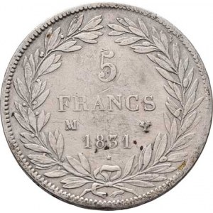 Francie, Ludvík Filip, 1830 - 1848, 5 Frank 1831 MA-palma, Marseille, KM.735.10 (Ag900),