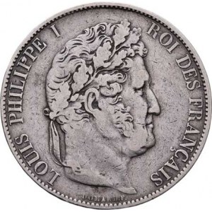Francie, Ludvík Filip, 1830 - 1848, 5 Frank 1844 W, Lille, KM.749.13 (Ag900), 24.618g,