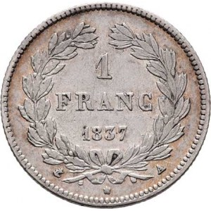 Francie, Ludvík Filip, 1830 - 1848, Frank 1837 A, Paříž, KM.748.1 (Ag900), 4.926g,