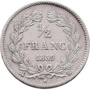 Francie, Ludvík Filip, 1830 - 1848, 1/2 Frank 1839 B, Rouen, KM.741.2 (Ag900), 2.521g,