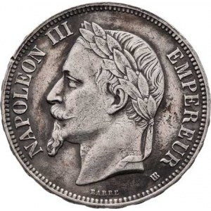 Francie, Napoleon III., 1852 - 1871, 5 Frank 1868 BB, Strasbourgh, KM.799.2 (Ag900),