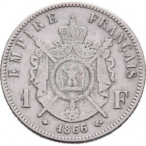 Francie, Napoleon III., 1852 - 1871, Frank 1866 A, Paříž, KM.806.1 (Ag835), 4.919g,