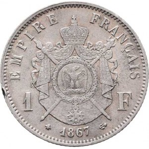 Francie, Napoleon III., 1852 - 1871, Frank 1867 A, Paříž, KM.806.1 (Ag835), 4.958g,