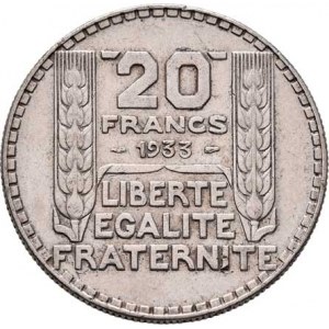Francie, III.republika, 1871 - 1940, 20 Frank 1933, Paříž, KM.879 (Ag680), 19.918g,