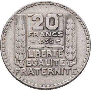 Francie, III.republika, 1871 - 1940, 20 Frank 1933, Paříž, KM.879 (Ag680) - var. dlouhá