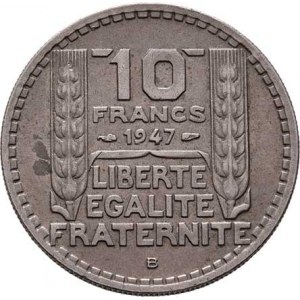 Francie, IV.republika, 1945 - 1958, 10 Frank 1947 B, KM.909.2 (CuNi) - větší hlava,