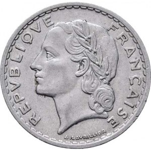 Francie, IV.republika, 1945 - 1958, 5 Frank 1950 B, KM.888b.2 (hliník), 3.849g, nep.hr.,