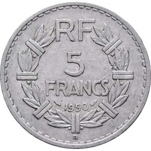 Francie, IV.republika, 1945 - 1958, 5 Frank 1950 B, KM.888b.2 (hliník), 3.849g, nep.hr.,